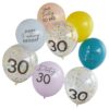 Baloni za 30let - z nagajivimi napisi, mešane barve s konfeti, 30cm (8 kom) - Ginger Ray