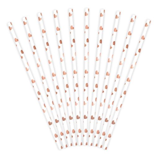 Slamice papirnate - bele z rose-gold srčki 10 kom - Image 2