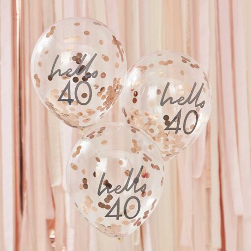 Baloni s konfeti Ginger Ray - Hello 40, rose gold - slika 2