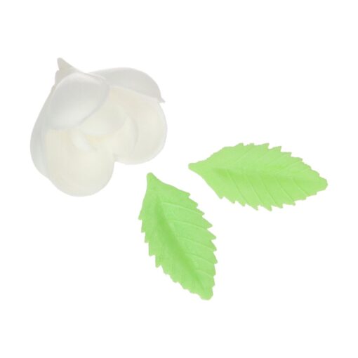 Wafer dekoracija rožice - beli tulipani z listki (Funcakes)