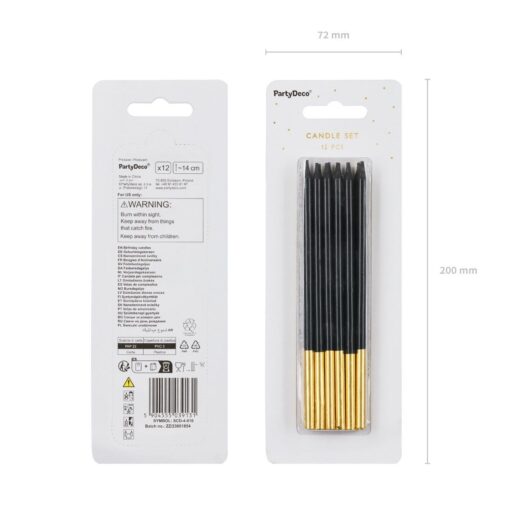 Visoke zlato-črne svečke, 14cm - 12 kosov (PartyDeco) - Image 4