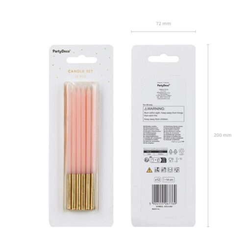 Visoke zlato-roza svečke, 14cm - 12 kosov (PartyDeco) - Image 4