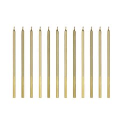 Visoke zlate svečke, 14cm - 12 kosov (PartyDeco)