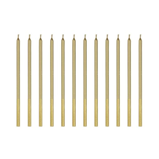 Visoke zlate svečke, 14cm - 12 kosov (PartyDeco)