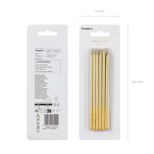 Visoke zlate svečke, 14cm - 12 kosov (PartyDeco) - Image 3