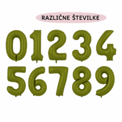 Balon olivno zelena številka, 86 cm - različne številke