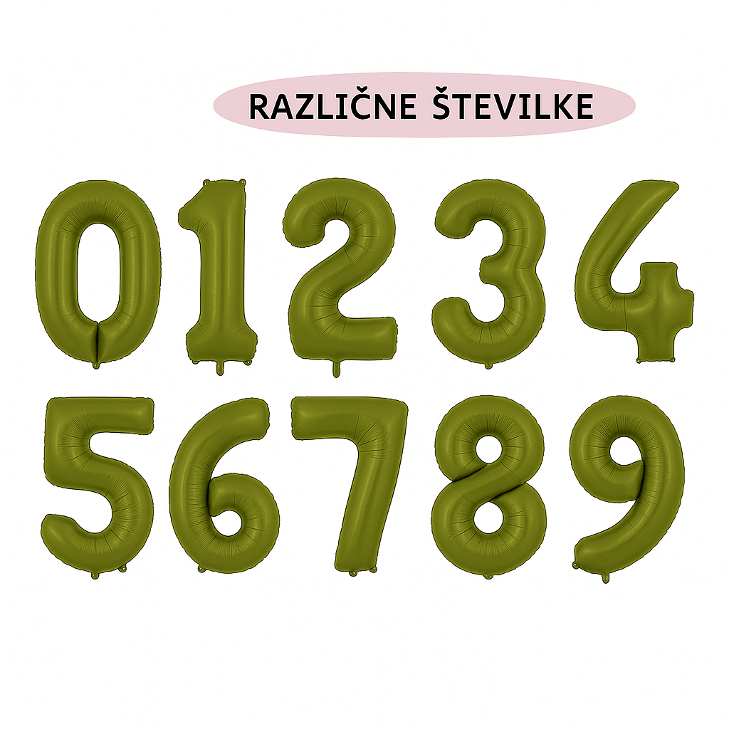 Balon olivno zelena številka, 86 cm - različne številke