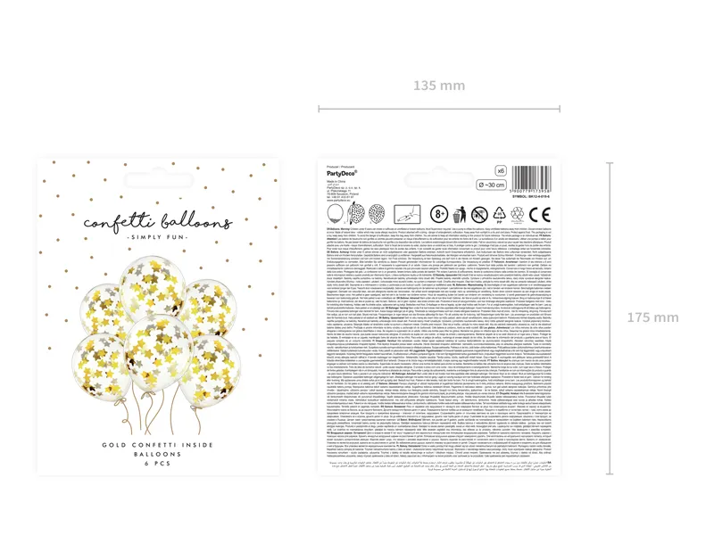 Baloni s konfeti - zlate zvezdice (6kom) - slika 3