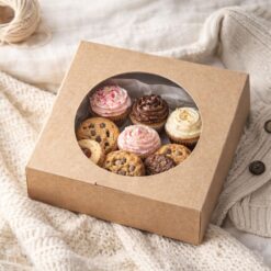 Alternative view of Embalaža rjava z okroglim oknom, 15x15x4cm