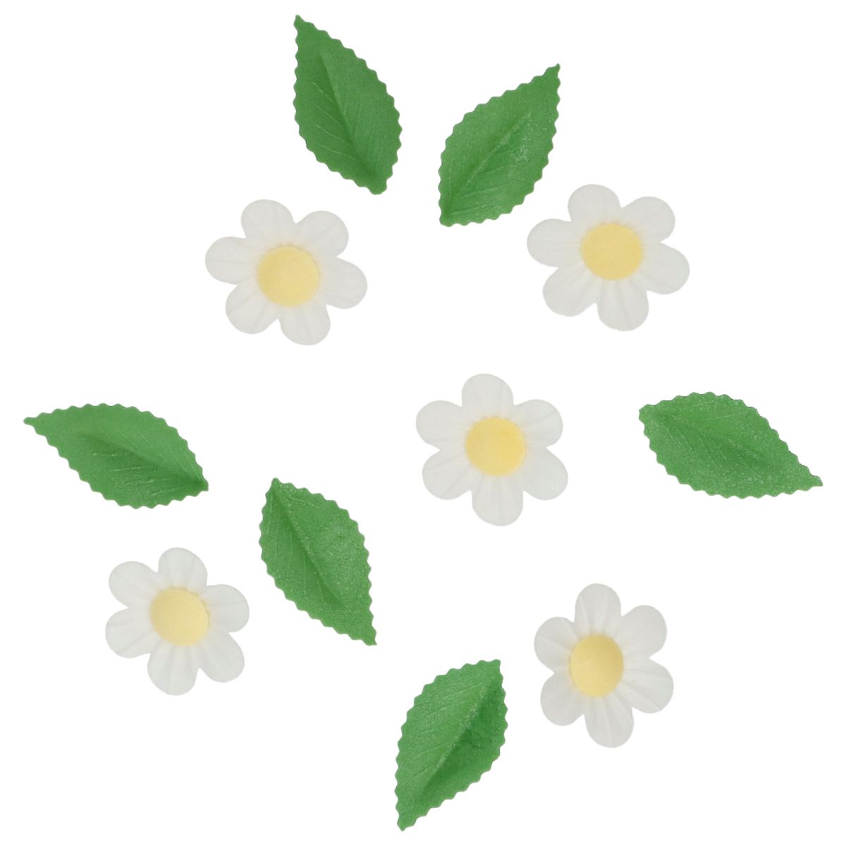 Jedilna dekoracija bele rožice z listki (Wilton) - slika 2