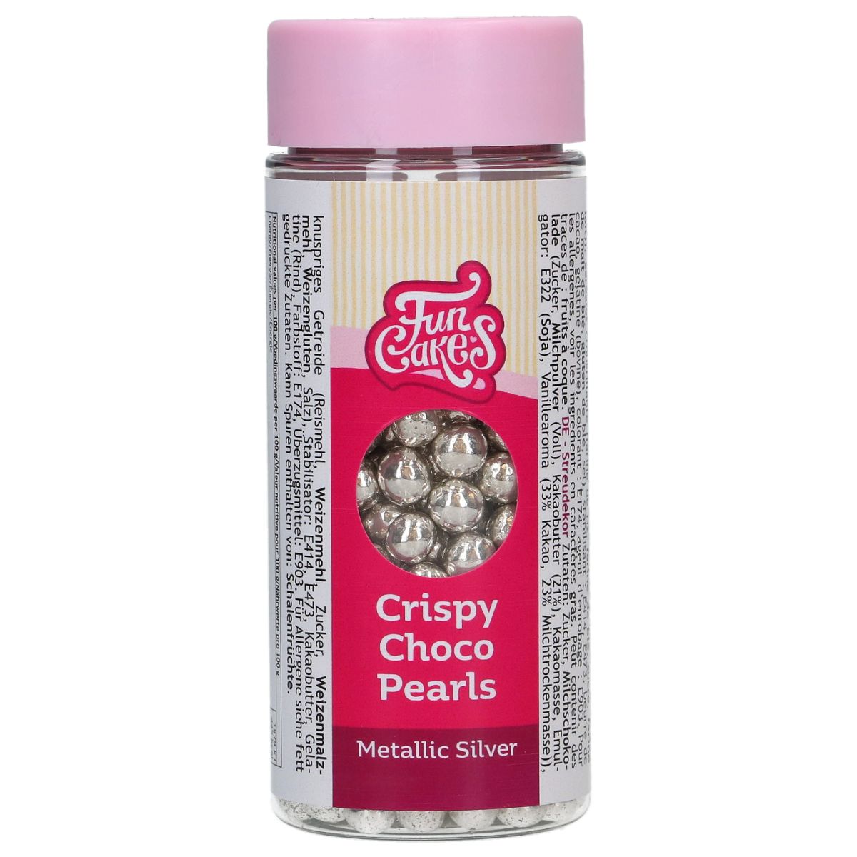 Sladkorni posip - hrustljave čokoladne perle srebrne, FunCakes 60g