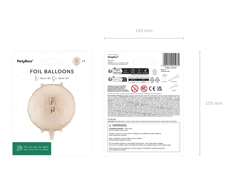 Balon folija - Happy Birthday bež (Partydeco) - slika 3
